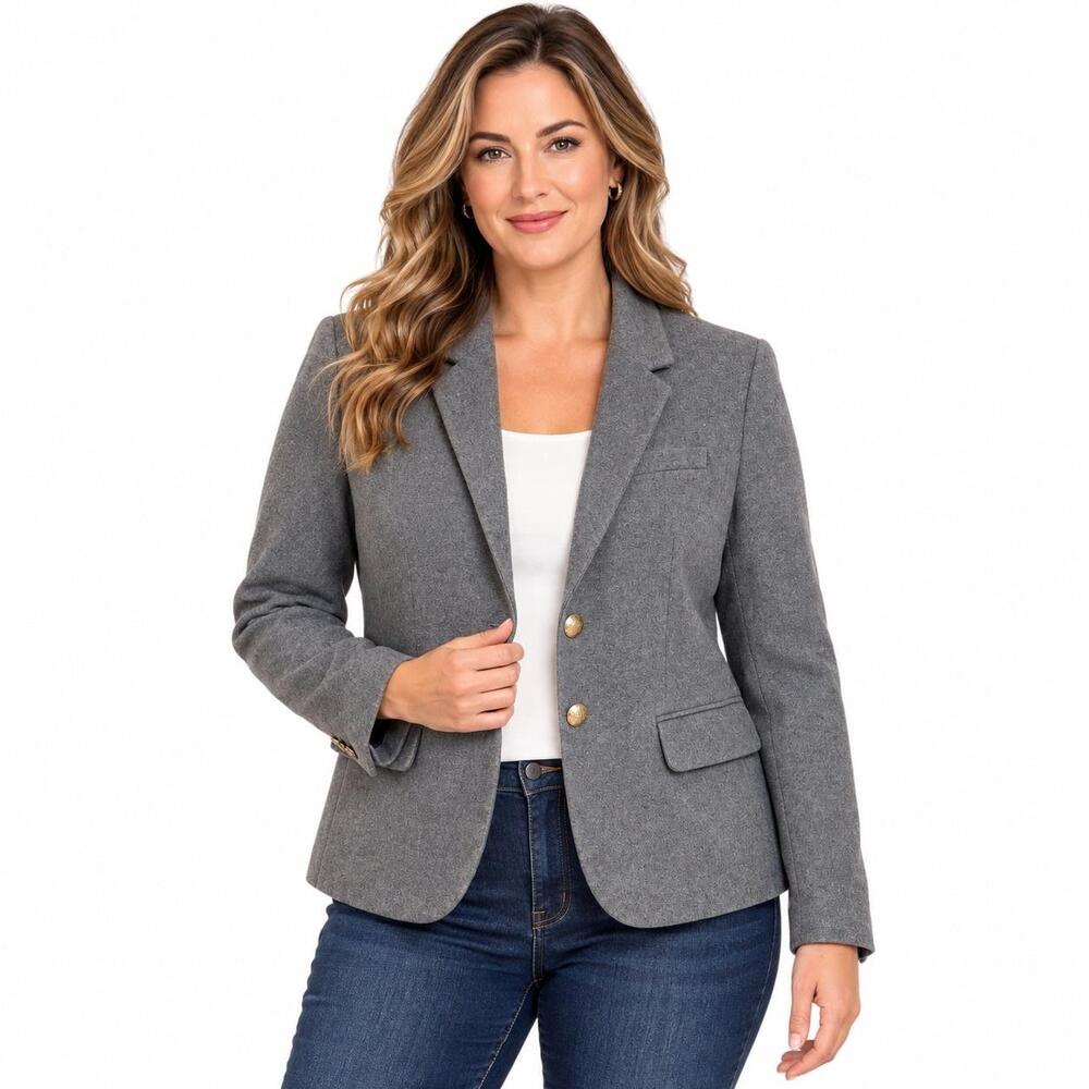 J.Crew Mercantile Blazer Womens 12 Gray Wool Blend Two Button Career Work Jacket